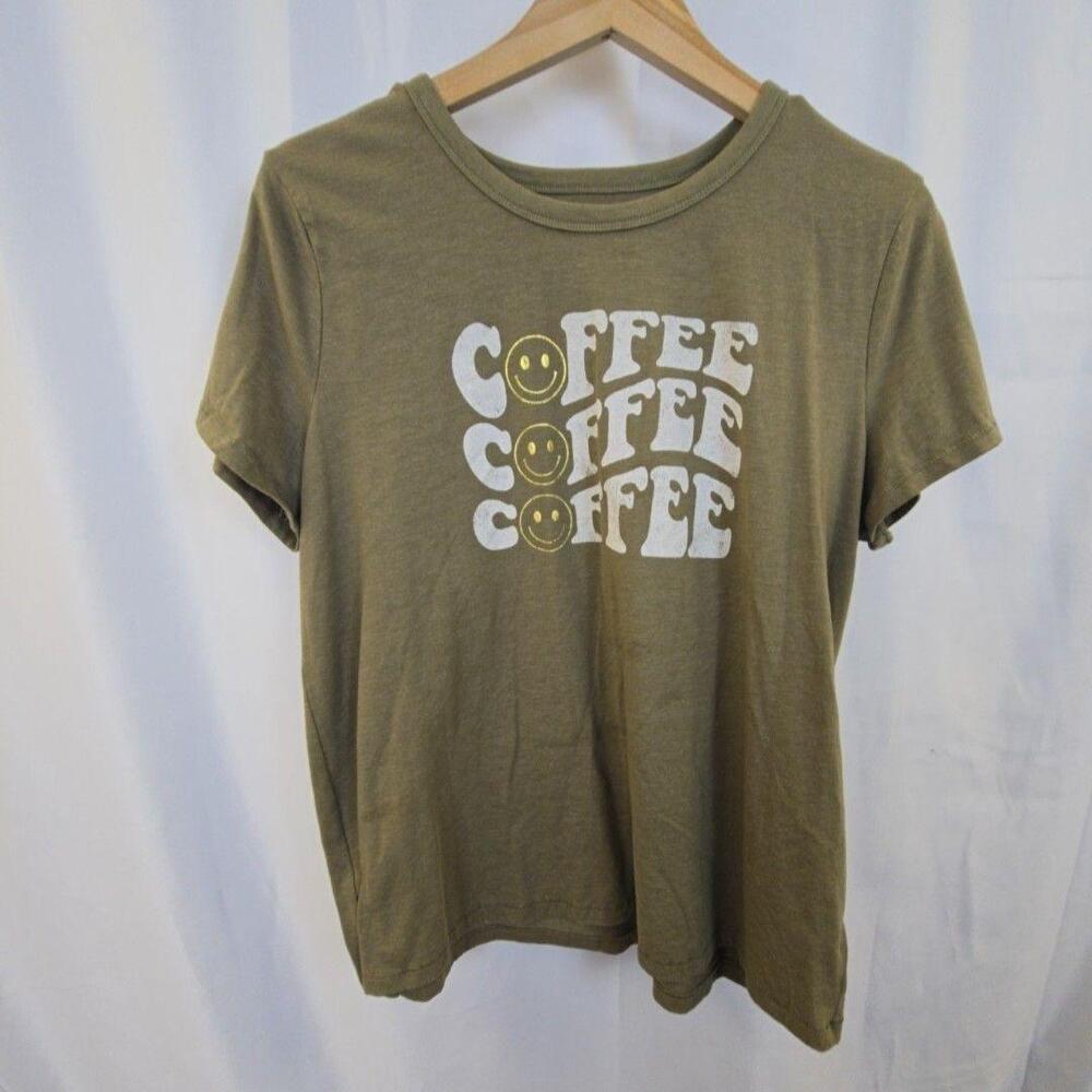 Maurices Shirt Womens XXL Green Coffee Smiley Graphic Crew Neck Short Sleeve Tee